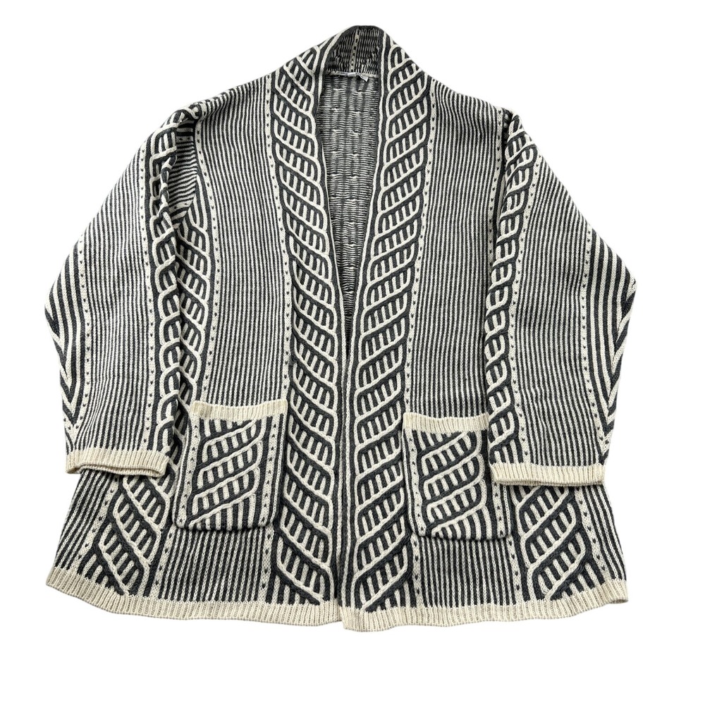 NorthStyle Geometric Cable Knit Open Cardigan 1X Grey White Women Boho Sweater